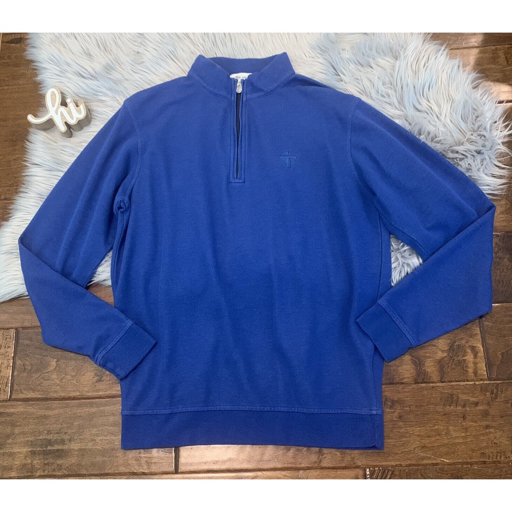 Peter Millar Mens Sweater Crown Comfort 1/4 Zip Pullover Blue Size Medium